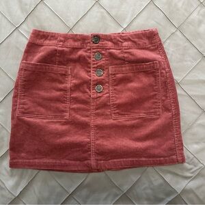 Love Tree Button-Front Rust Pink Corduroy Mini Skirt